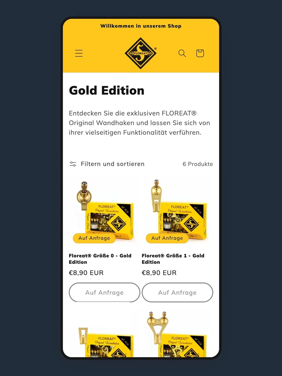 Gold-Edition-Kollektion des FLOREAT-Shops auf dem Smartphone