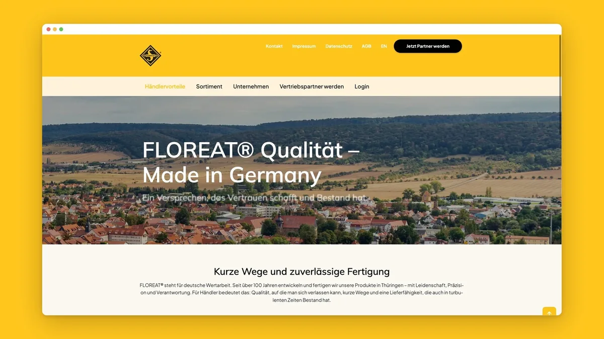 Seite Made in Germany auf floreat.business mit Luftbild einer thüringischen Stadt