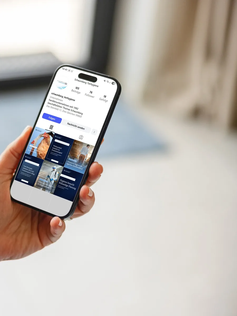 Smartphone mit dem Instagram-Profil von Schaumberg Tierhygiene