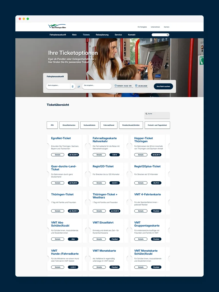 Ticketübersicht mit Filtern und Ticketkarten im Browserfenster