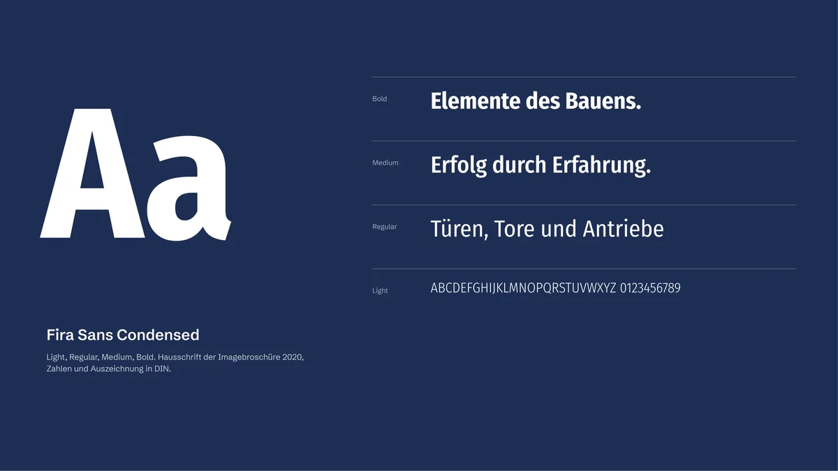 Schrift-Board Fira Sans Condensed mit den Zeilen Elemente des Bauens und Erfolg durch Erfahrung