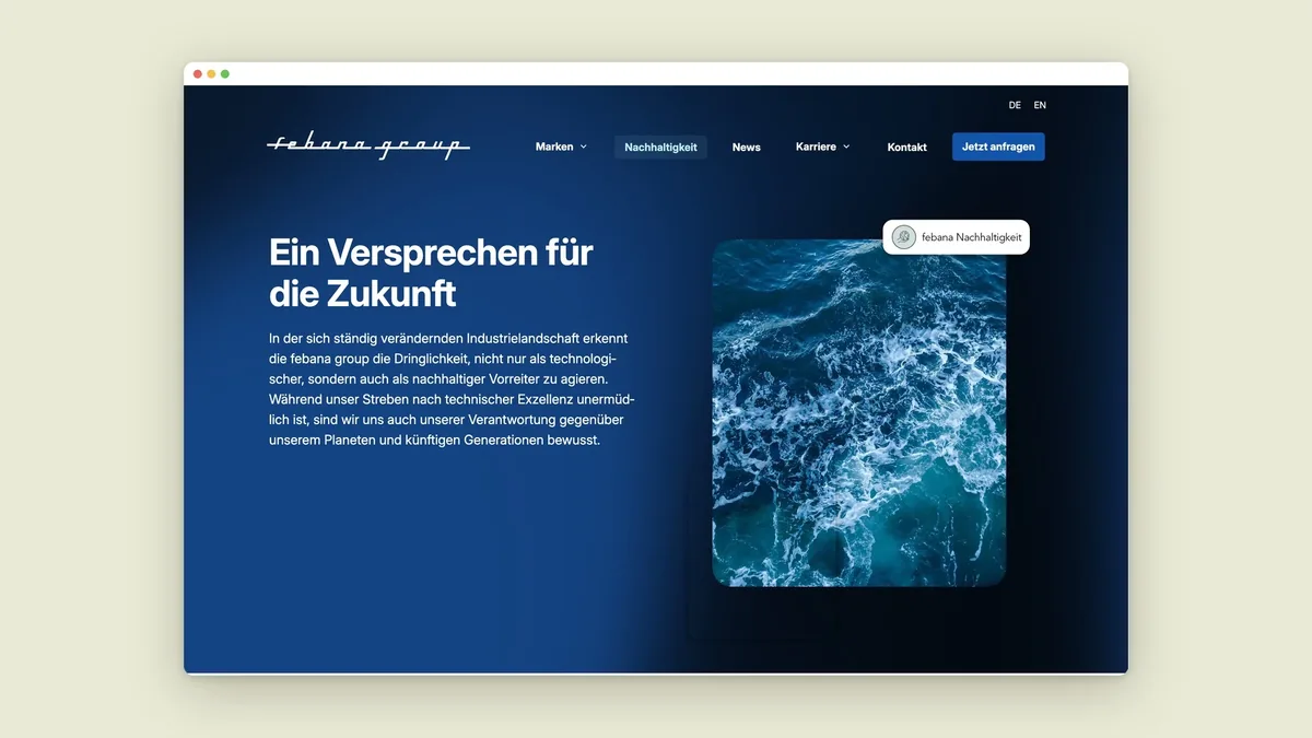 Nachhaltigkeitsseite von febana.group: Ein Versprechen für die Zukunft, Foto von Meereswellen