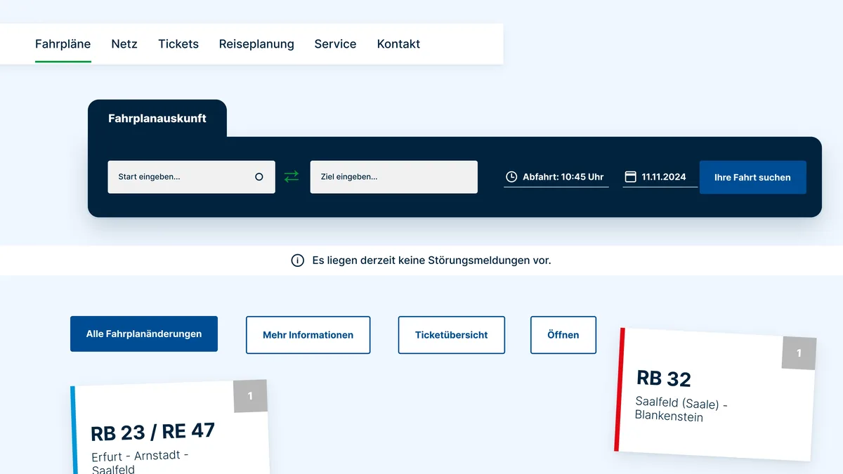 UI-Elemente: Fahrplanauskunft, Buttons, Liniencards