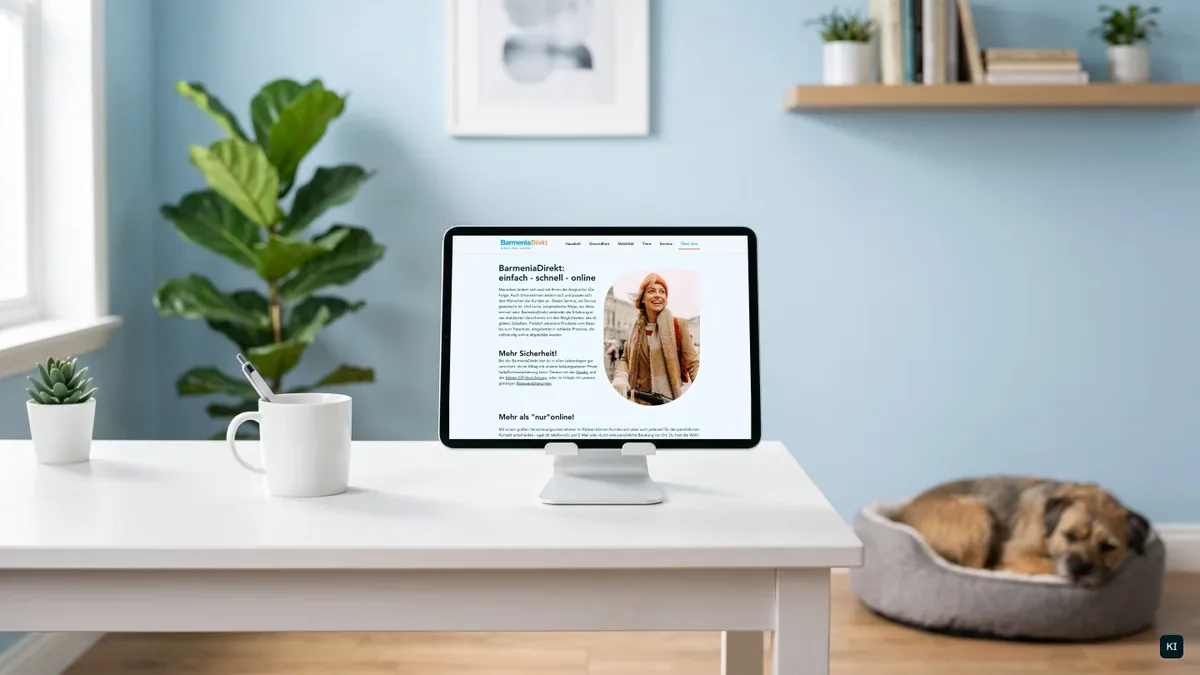 Website auf dem Tablet im Homeoffice