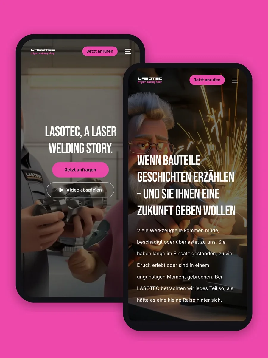 Zwei Smartphones auf Pink mit der mobilen Website von LASOTEC.
