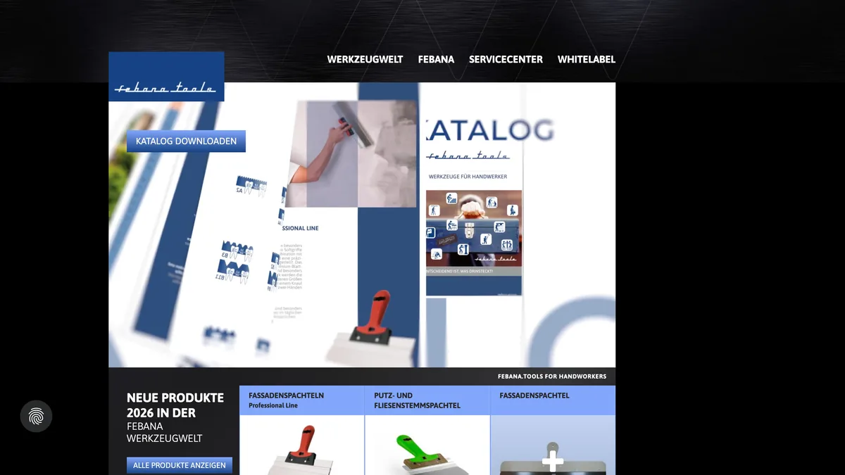 Startseite von febana.tools im Browserfenster: Navigation, Katalog-Banner und neue Produkte 2026