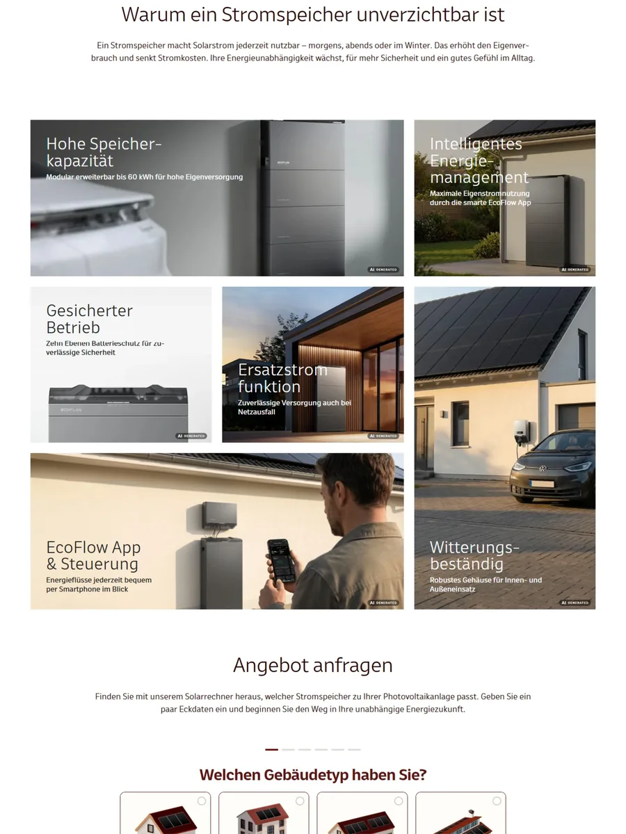 Produktseite Stromspeicher auf bsh-energie.de, Ausschnitt