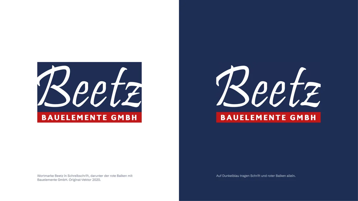 Logo BEETZ Bauelemente auf Weiß und auf Dunkelblau