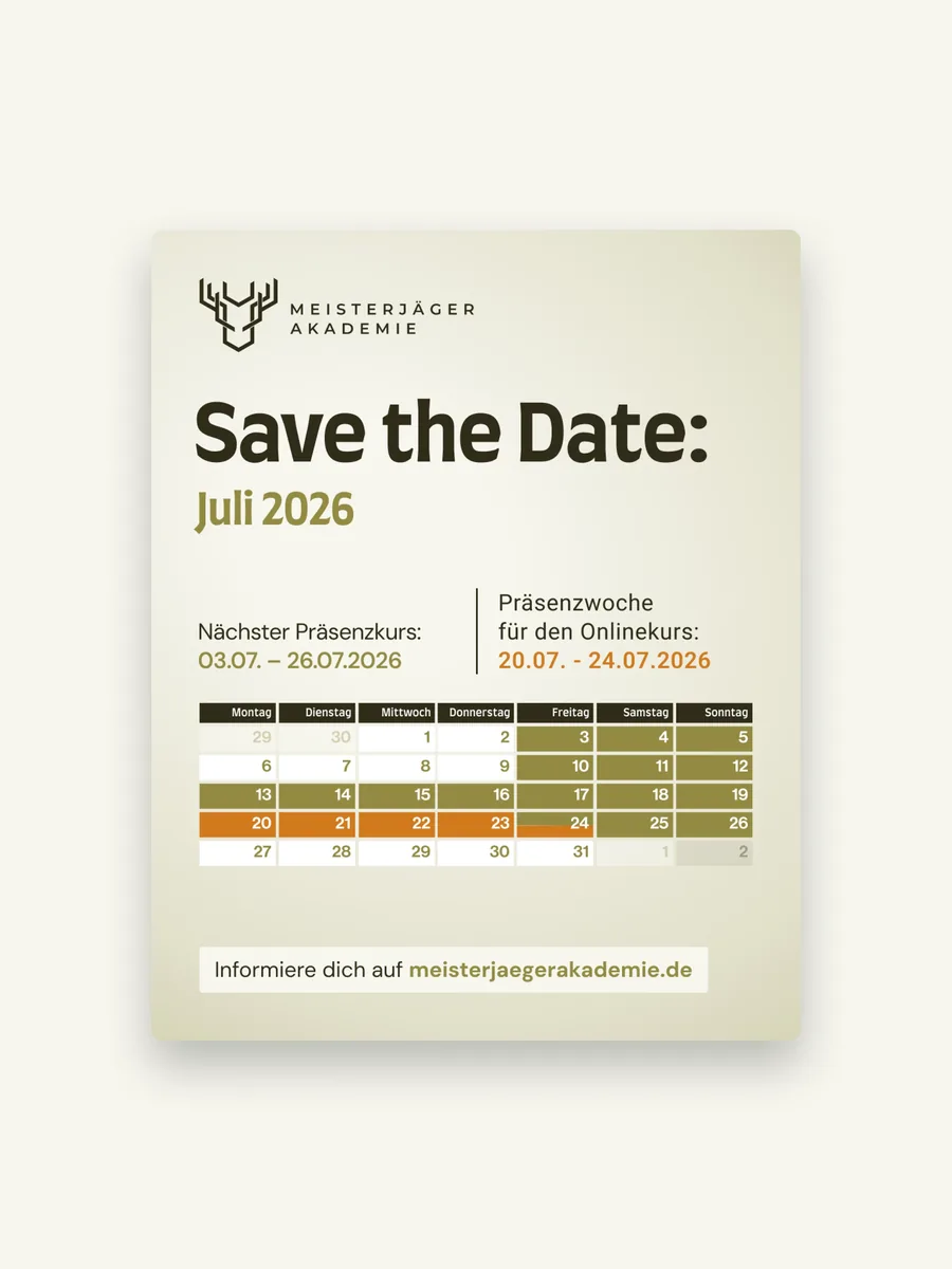 Post Save the Date Juli 2026 mit Kalender für Präsenzkurs und Präsenzwoche