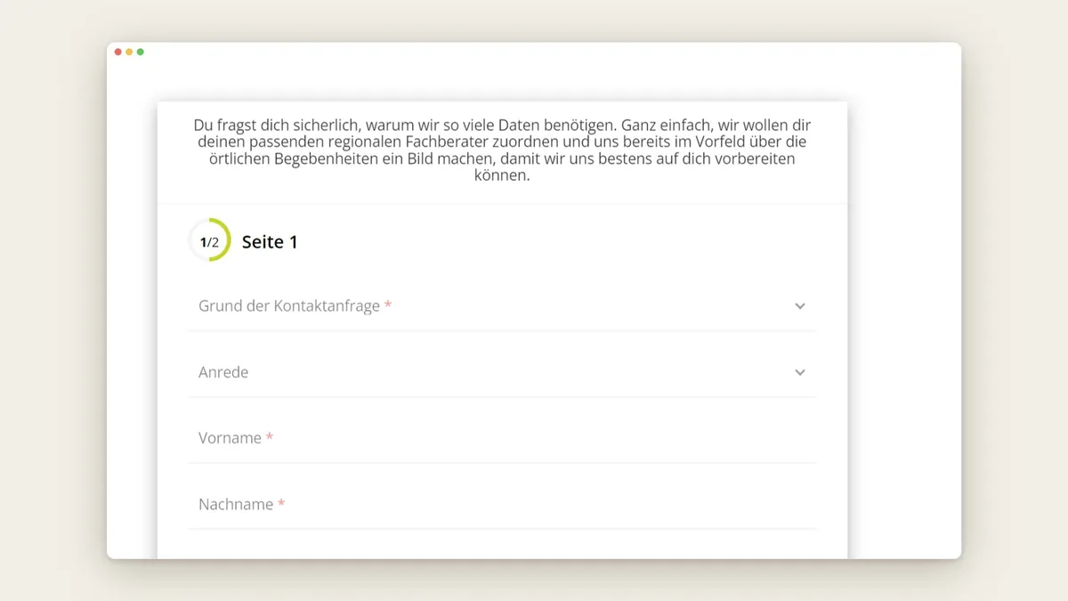 Bisheriges Onlineformular in Bitrix, Ausschnitt