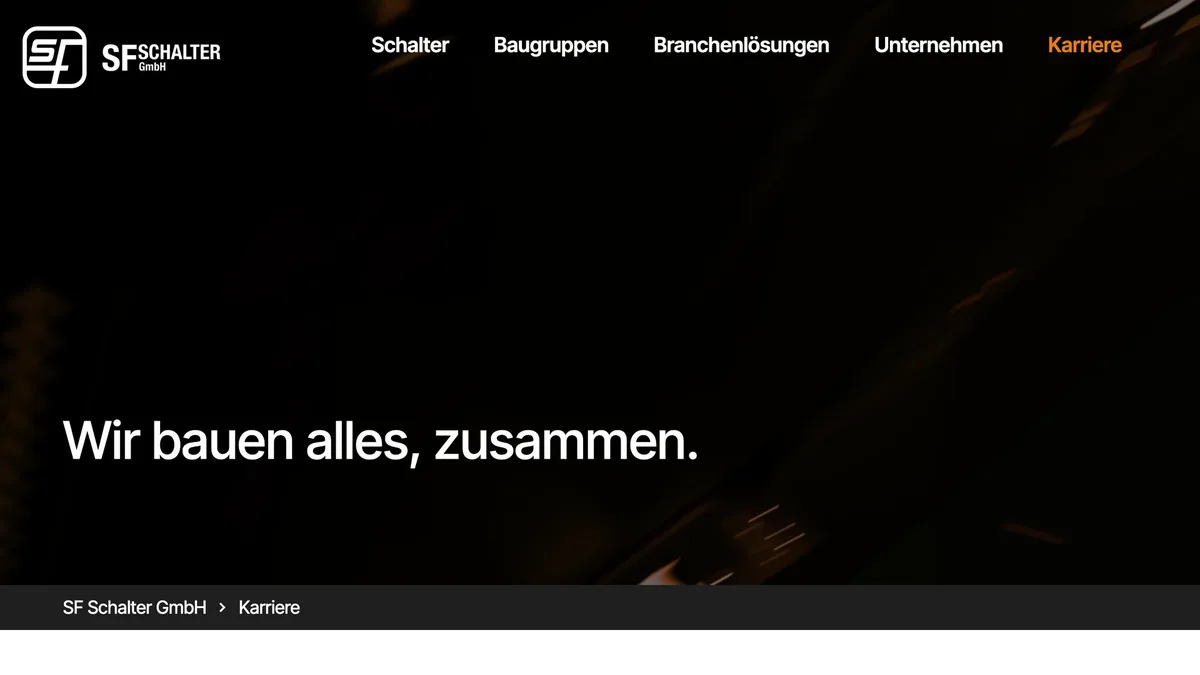 Karriereseite von sf-schalter.de mit der Headline Wir bauen alles, zusammen.