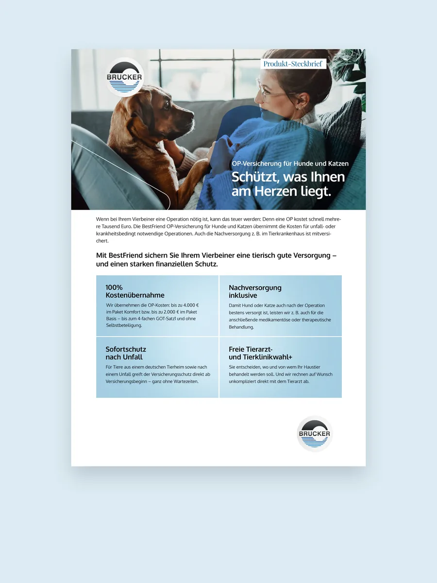 Produkt-Steckbrief OP-Versicherung für Hunde und Katzen, DIN A4