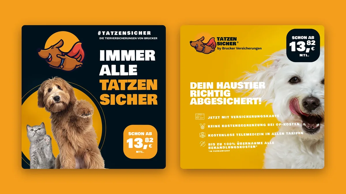 Zwei Lead-Anzeigen auf Orange: Immer alle Tatzen sicher und Dein Haustier richtig abgesichert