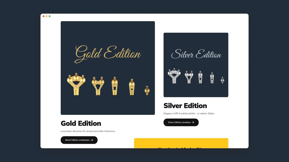 Shop-Startseite mit den Editionen Gold und Silver im Browserfenster