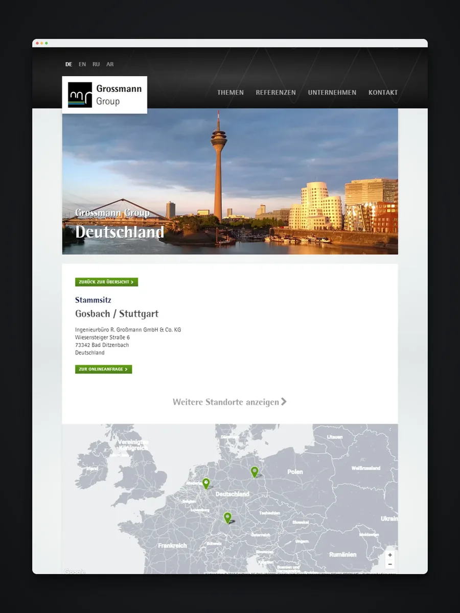 Länderseite Deutschland mit Bildkopf, Stammsitz und Standortkarte