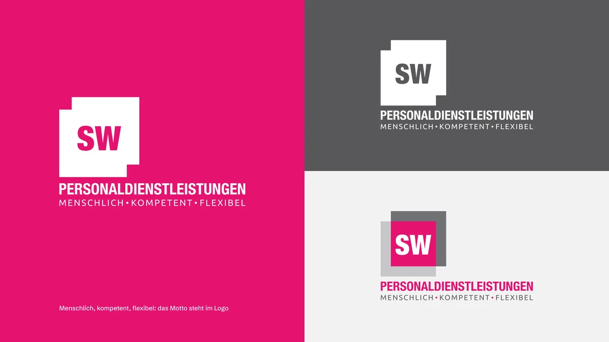 Logo SW auf Pink, Anthrazit und Hellgrau
