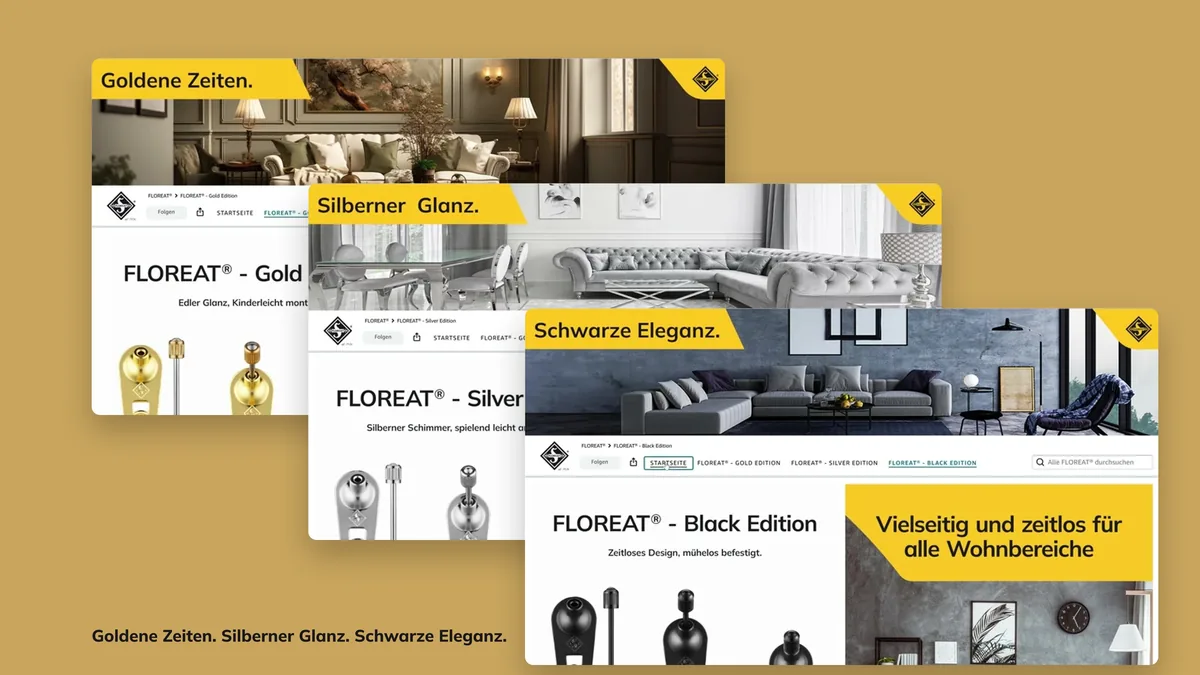 Brand Store: Seiten der Gold, Silver und Black Edition gestaffelt auf Gold