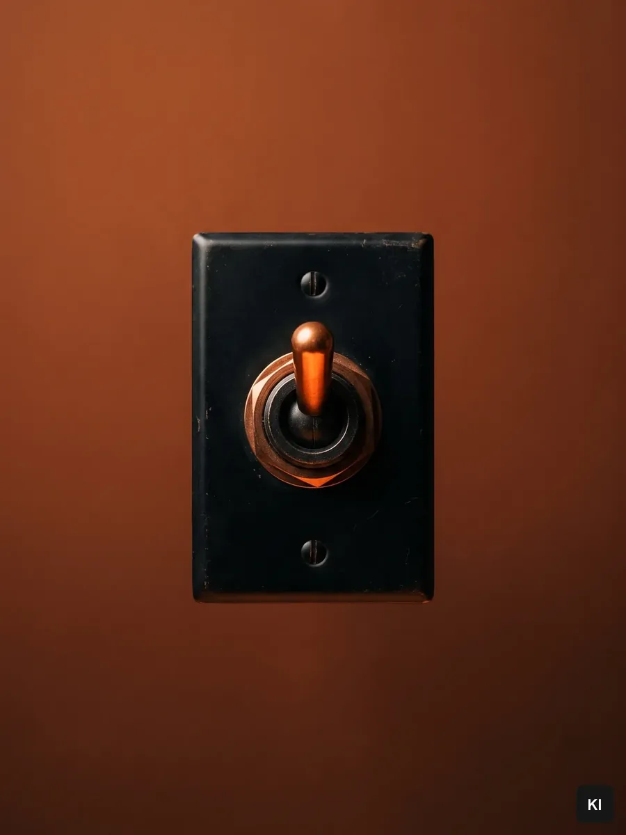 Kippschalter mit Kupferhebel auf orangem Grund (KI-Bild)