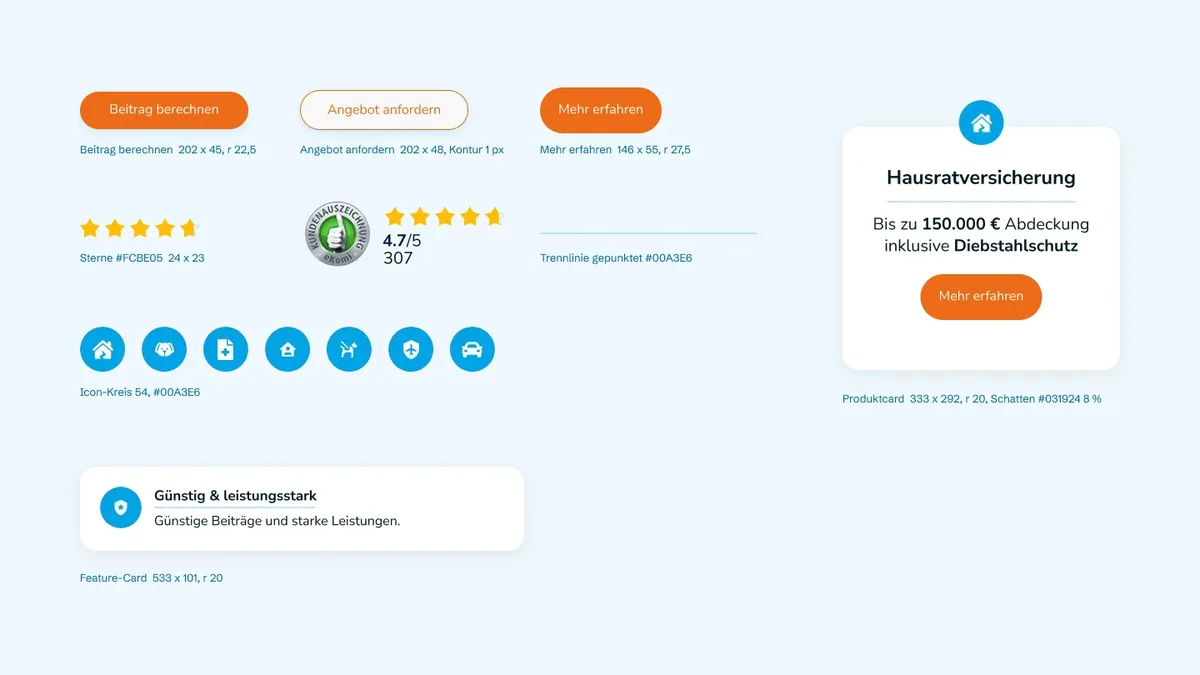 UI-Elemente der Website