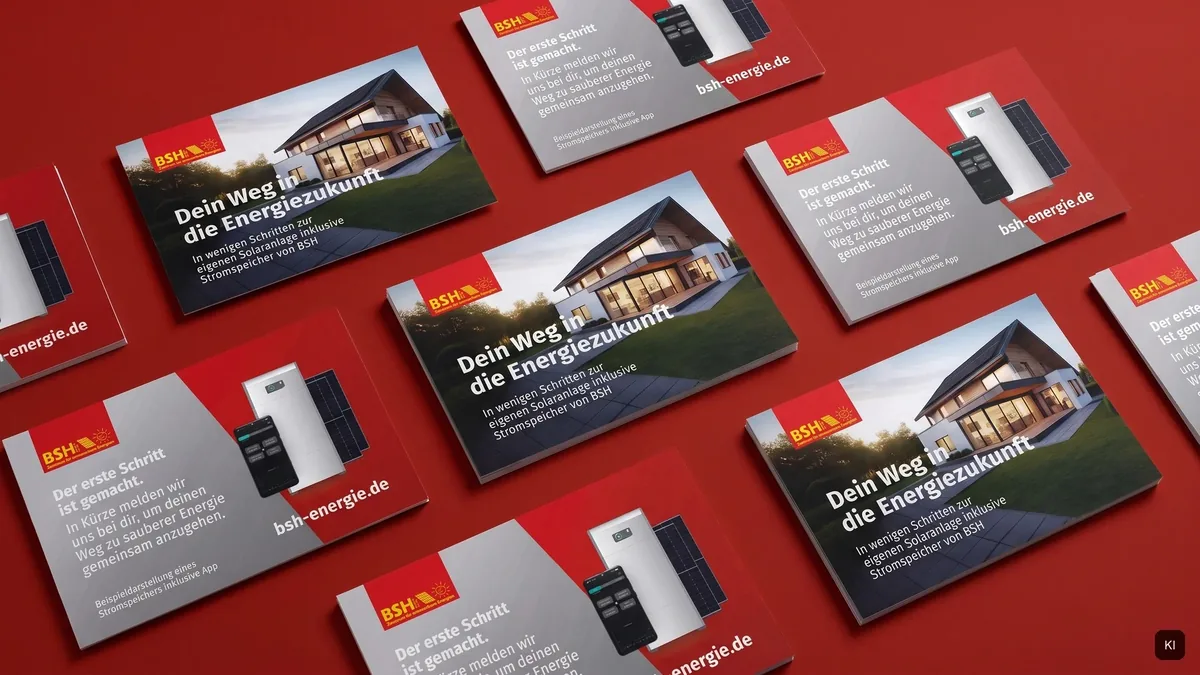 Visualisierung: DIN-A7-Flyer gestreut auf roter Fläche