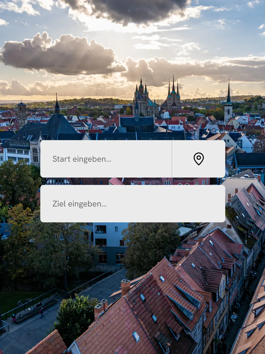 Start und Ziel der Fahrplanauskunft über der Erfurter Altstadt