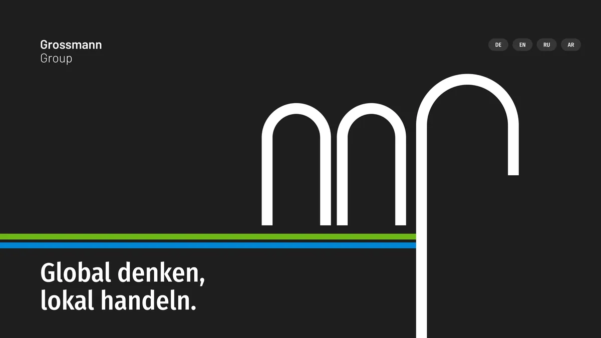 Cover: Bildmarke als weiße Leitung auf Anthrazit, grün-blauer Doppelstreifen, Claim Global denken, lokal handeln