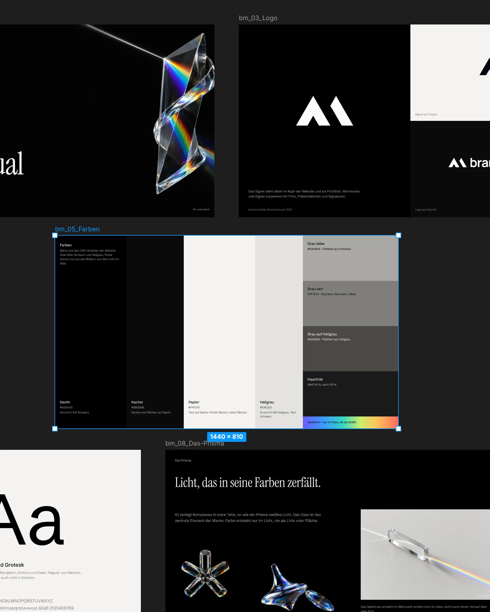 Brandmanual-Folien zu Farben, Logo und Schrift in Figma