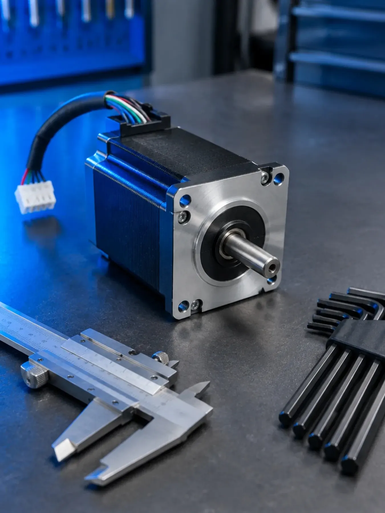 Schrittmotor von MICROSTEP auf der Werkbank
